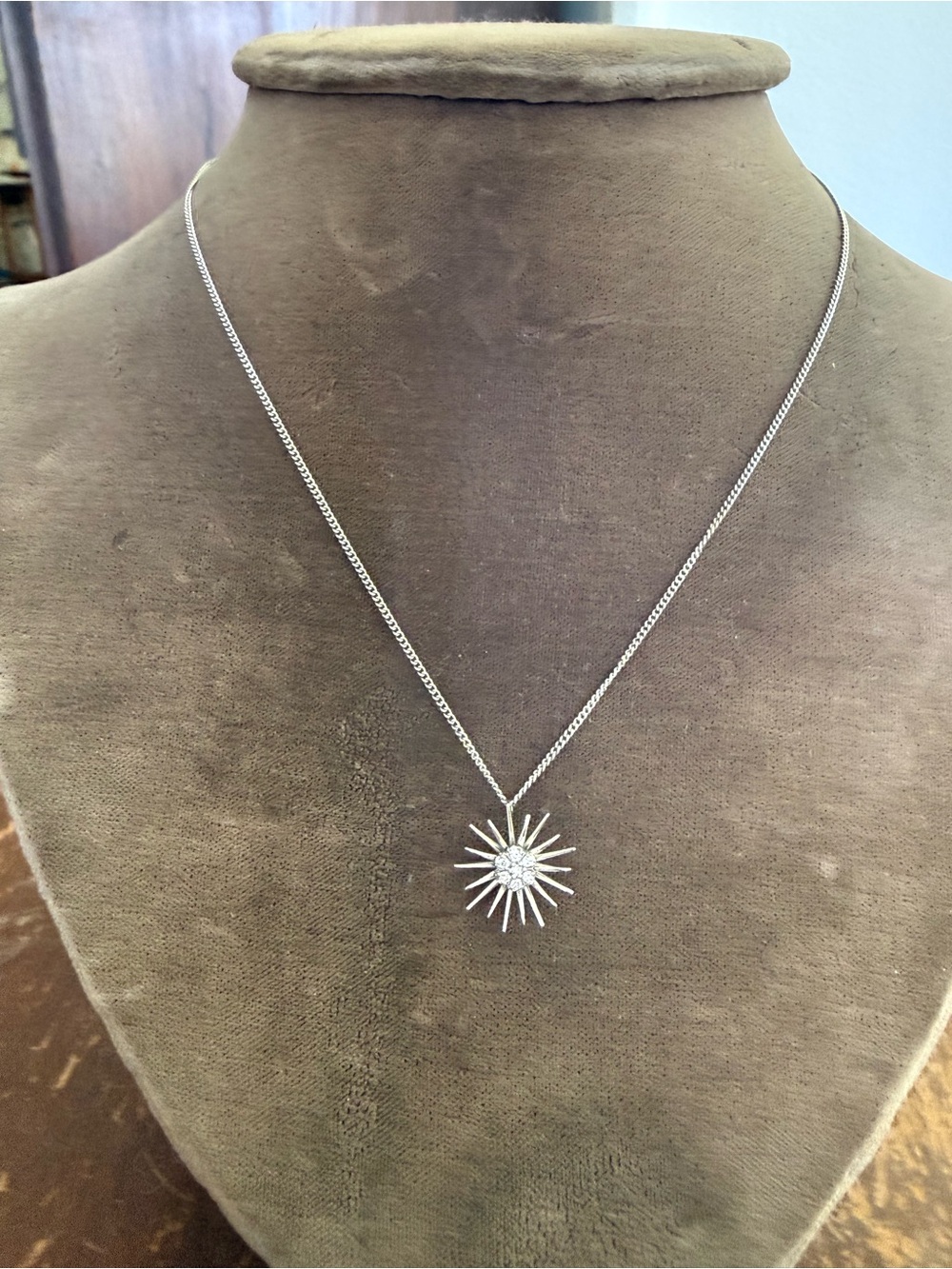 Vintage Jabel 18K White Gold 7 Diamond Pendant on 14K Jabel Vtg Chain